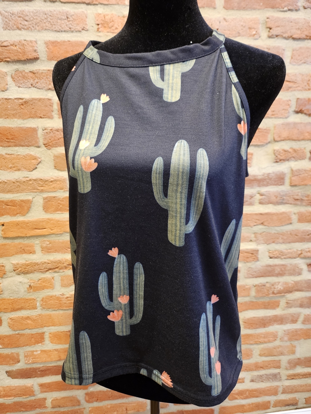 Women’s Black Cactus Print Halter Tank Top